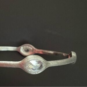 B Brilliant Brushed Sterling Silver Bangle Bracelet Checkboard Cut CZ Stones